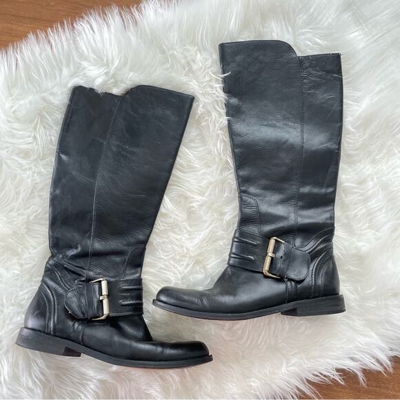 Spirit By Lucchese | Kaylee Buckle Knee High Boots Black Riding Tall Leather 8 - Picture 1 of 8